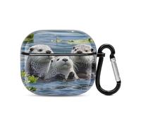 Lovely Sea Otter Bluetooth Earbuds Case Cover Full Body Shockproof Protection Hard Case Support Wireless Charging with Keychain Personalized Gift for AirPods 3