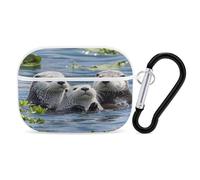 Lovely Sea Otter Earbuds Organizer Shockproof Protective Airpods Pro Cover with Carabiner Clip Anti Fall Carrying Earphone Case Cover for Airpods Pro 2nd Generation White