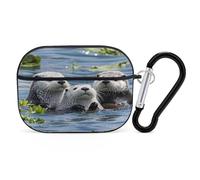 Lovely Sea Otter Earbuds Organizer Shockproof Protective Airpods Pro Cover with Carabiner Clip Anti Fall Carrying Earphone Case Cover for Airpods Pro 2nd Generation Black
