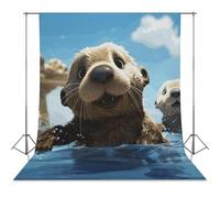 Lovely Sea Otter Print Backdrop Background for Photography High Density Polyester Fabric Background Banner Seamless Photo Booth Prop Backdrop 56"x79" for Birthday Party Decor Photoshoot Banner Props