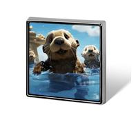 Lovely Sea Otter Print Brooch Pin Cute Button Badge Aluminum Alloy Button Pins Rectangle Lapel Pin Elegant Memorial Pins Square Brooches for Clothing Backpack Jackets Decoration