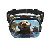 Lovely Sea Otter Print Fanny Pack For Women Waterproof Adjustable Belt Bags Waist Pack Fashion Casual Crossbody Bags Bum Bag For Running Workout Hiking Traveling, Black, One Size