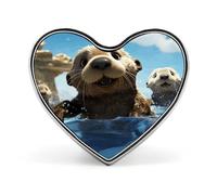 Lovely Sea Otter Print Heart Pin, Heart Brooch Badge