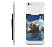 Lovely Sea Otter Print Leather Cell Phone Wallet, Stick On Phone Card Holder for Back of Phone Case - Adhesive Phone Pocket Credit Card ID Case Pouch Sleeve for Women Men