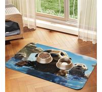 Lovely Sea Otter Print Pet Feeding Mat Absorbent Pu Leather Dog Cat Food Mats Contain Spills Protects Floors, Anti-Slip Rubber Backing Dog Bowl Mats Easy Clean Pet Placemats 30x45cm