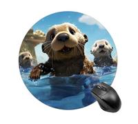Lovely Sea Otter Print Round Mouse Pad 7.8 Inch, Portable Gaming Mouse Mat with Non-Slip Rubber Base & Smooth Surface, Waterproof Mousepad for PC, Laptop, Computer, Office, Home