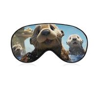 Lovely Sea Otter Print Sleep Mask for Women Men, Soft Eye Mask with Adjustable Strap for Sleeping, Light Blocking Travel Blindfold for Nap Comfortable Eye Cover for Home Office