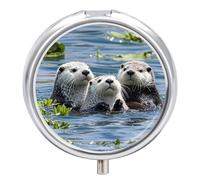 Lovely Sea Otter Small Pill Box 3 Grids Travel Pill Case Portable Daily Pill Organizer with Anti-Mixing Design Easy to Retrieve Meds for Medication, Vitamin, Supplements