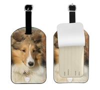 Lovely Sheltie Dog,Luggage Tags Pu Leather Name Tag Travel Suitcase Identifier ID Tags Durable Baggage Label 2 pcs