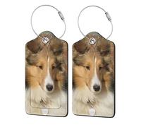 Lovely Sheltie Dog,Luggage Tags Pu Leather Name Tag Travel Suitcase Identifier ID Tags Durable Luggage Label 2 pcs