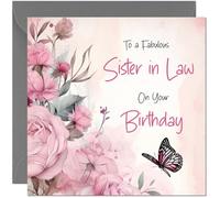 Lovely Sister in Law Birthday Card - Beautiful Butterfly & Floral Pink Rose Bday Card for Sister in Law