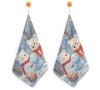 Lovely Snow Bear Kitchen Towels Set -2PCS Super Absorbent Hand Towels, Soft Face Towel Set with Hanging Loop Lightweight Quick Dry Microfiber Dish Towels for Yoga Camping Hotel Spa Travel