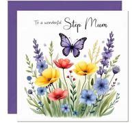 Lovely Step Mum Birthday Card with Flowers & Butterfly design - Floral Birthday Cards for Step Mum