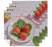 Lovely Strawberry Cloth Napkin 18"X 18" Set of 4 Washable Reusable Polyester Napkin Kitchen Print Dinner Napkins Rustic for Everyday Party Wedding Table Home Holiday Decor