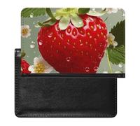 Lovely Strawberry Passport Cover Family Printed Leather Passport Holder Minimalist Front Pocket Slim Travel Wallet Cover Case Lightweight Credit Card Holder for Women Men