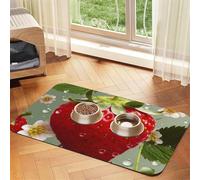 Lovely Strawberry Pet Feeding Mat Absorbent Pu Leather Dog Cat Food Mats Contain Spills Protects Floors, Anti-Slip Rubber Backing Dog Bowl Mats Easy Clean Pet Placemats 40x60cm