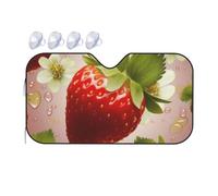 Lovely Strawberry Print Car Windshield Sun Shade for Car Truck SUVs, Aluminum Foil Auto Front Window Sun Visor Sun Heat Protection Sunshade with 2 holes, S
