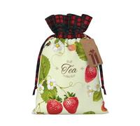 Lovely Strawberry Print Festive Christmas Drawstring Gift Bags For Xmas Decorative Present Wrapping Needs