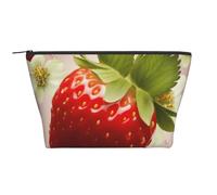 Lovely Strawberry Print Makeup Bag Trapezoid Travel Cosmetic Organiser Stylish Storage for Beauty & Gifts for Women Girls