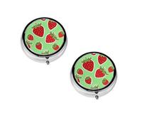 Lovely Strawberry -Print Portable Round Pill Box - Stylish Round Pill Organizer for Travel Compartments Gift for Medication Management