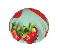 Lovely Strawberry print Printed Reusable Bathing Cap, Dual Layer Hair Cover For Long Thick Hair, 10.6in Headgear