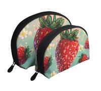 Lovely Strawberry Print Shell-Shaped 2-Piece Makeup Bag Set Travel Cosmetic Organiser Stylish Storage for Beauty & Gifts for Women Girls