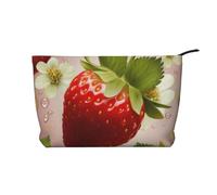 Lovely Strawberry Printed Corduroy Makeup Bag for Women Cute Make up Bag Travel Cosmetic Bag with Wristlet
