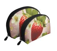 Lovely Strawberry Printed Makeup Bags 2-Piece Portable Shell Travel Toiletry Bag Cosmetic Organizer Bag for Women
