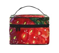 Lovely Strawberry Printed Travel Makeup Bag Spacious Portable Cosmetic Organiser with Handle, Large Capacity Toiletry Bag, Gift for Women Girls