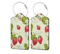 Lovely Strawberry Printing Luggage Tags for Suitcases Pu Leather Luggage Tags Privacy Flip Cover, Stainless Steel Loop & Waterproof Address Card (1pack/2pack/4pack)