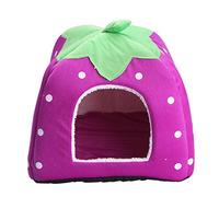 Lovely Strawberry Soft Warm Pet Nest Dog Cat Bed Pet House With Cushion Foldable House 5 Size (L, purple)