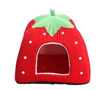 Lovely Strawberry Soft Warm Pet Nest Dog Cat Bed Pet House With Cushion Foldable House 5 Size (L, red)