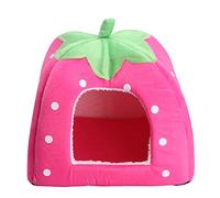 Lovely Strawberry Soft Warm Pet Nest Dog Cat Bed Pet House With Cushion Foldable House 5 Size (S, pink)