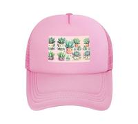 Lovely Succulent Plants Black Printed Adjustable Mesh Baseball Cap - Unisex, Outdoor Running and Fishing Sun Hat, Pink, One Size