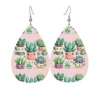 Lovely succulent plants Leather Earring. Stylish teardrop shape, perfect for women, and a great decorative choice for parties and holidays.