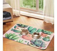 Lovely succulent plants Pet Water Absorbent Faux Leather Feeding Mat 40x60cm Non Slip Durable Mat for Cat and Dog Bowls