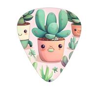 Lovely succulent plants printed guitar picks, 12-piece set with thin, medium, and thick styles, comes with a storage case