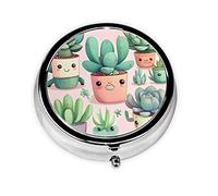 Lovely Succulent Plants Round Pill Box. Portable Daily Medication Organizer, Travel-Friendly Design.