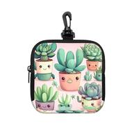 Lovely Succulent Plants Small Waterproof Zipper Pouch-Neoprene Storage Bag for Earbuds, Keychain Clip Case