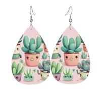 Lovely succulent plants Women's Teardrop Leather Earrings, Hook 925 Silver Plated, Holiday Accessories