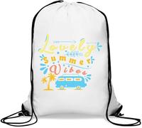 Lovely Summer Vibes Travel To The Beach Gym Sack Casual Drawstring Bag White