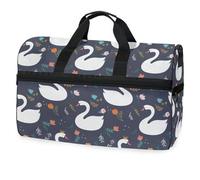 Lovely Swan with Floral Travel Duffel Bag for Men Women Boys Girls Teens,Oversized Sports Gym Bag with Shoes Compartment Overnight Weekend Yoga Workout Bag Training Handbag
