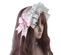 Lovely Sweet Hairband Anime Maid Cosplay Headband Ruffled Lace Headwear Ribbon Bowknot Pearl Chain Hair Accessory
