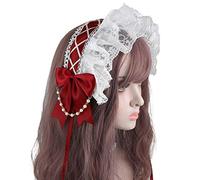 Lovely Sweet Hairband Anime Maid Cosplay Headband Ruffled Lace Headwear Ribbon Bowknot Pearl Chain Hair Accessory