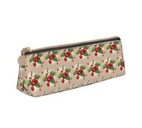 Lovely Sweet Red Cherry 1 Printing Triangular Leather Pencil Case with Zipper Pen Pouchfor Boys Girls Pupil for Work and School