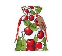 Lovely Sweet Red Cherry 3 Print Christmas Burlap Gift Bag With Drawstring, Present Small Favor Pouch For Birthday Parties-S Size