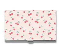 Lovely Sweet Red Cherry Business Card Holder,Compact Durable Portable Card Box Flip Cover Tear Lightweight Business Cards Case for Man Woman