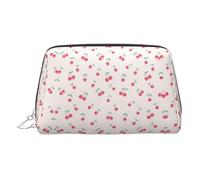 Lovely Sweet Red Cherry Leather Toiletry Organizer Bag, Travel-Friendly Makeup Pouch for Women