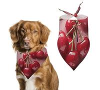 Lovely Sweet Red Cherry Pet Scarf Adjustable Pet Accessories Triangular Scarf Washable Floral Print Puppy Bib Bandana Stylish Comfortable Cat Scarves for Holiday Scarfs