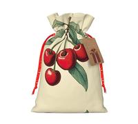 Lovely Sweet Red Cherry Print Christmas Burlap Gift Bag With Drawstring, Present Small Favor Pouch For Birthday Parties-S Size